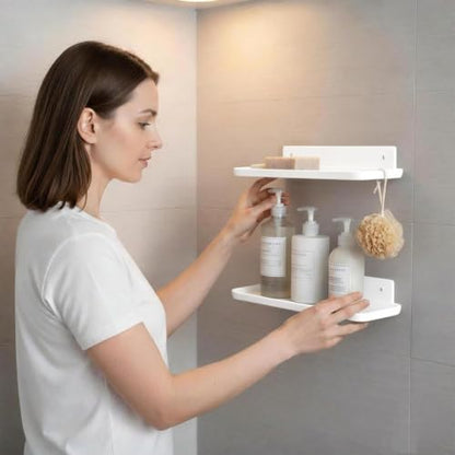 FAYYGYH Adhesive Floating Shelves, No Drill Floating Shelf for Wall Storage | Damage-Free Wall Mounted Organizer for Bathroom, Kitchen, Bedroom & Office (White, 4 PCS)