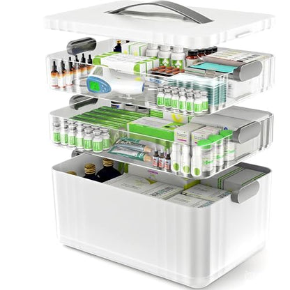 ARSTPEOE 3-Tier Medicine Organizer - Portable Medicine Cabinet with Handle | Multipurpose Medical Box, Pill Organizer, Empty First Aid Kit for Home