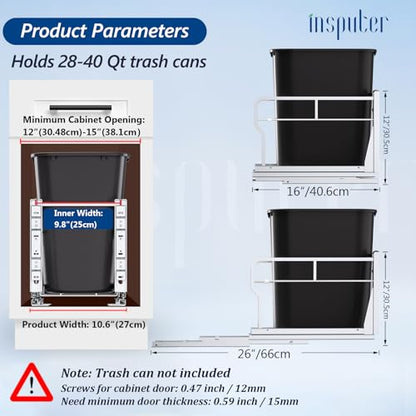 Pull Out Trash Can Under Cabinet with Soft-Close Slides | Space Saving, Heavy Duty, Garbage Can Not Included, Under Sink Bin Kit for Home Kitchen, Requires Min Cabinets 12" W X 18" D