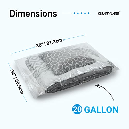 12 Count - Large Plastic Bags With Zipper Top, 20 Gallon Size 24" x 32", Extra Large Storage Bags, For Clothes, Travel, Moving, BPA-Free, Heavy Duty 3-Mil Thick