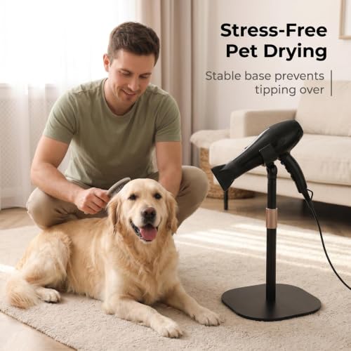 Hair Dryer Stand Holder Hands Free for Vanity Desk Blow Dryer Holder, Height Adjustable, 360° Rotating, Stable Base, Fits Most Hair Dryer, Countertop
