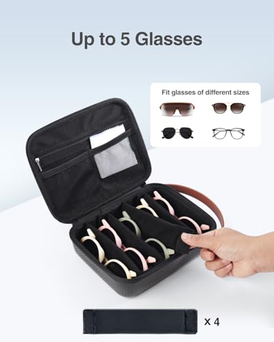 Travel Sunglasses Organizer Case, Hard Shell Sunglasses Travel Case | Glasses Case Multiple Pairs w/Adjustable Slots, Sunglass Storage Organizer for Women Men/Camping/Road Trip/Beach etc.