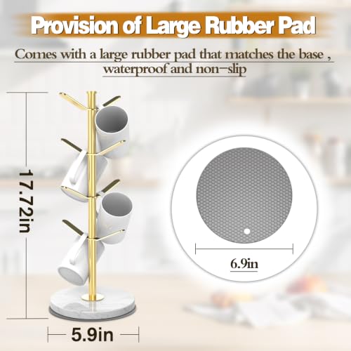Marble Mug Holder Tree with 8 Hooks, Stainless Ste... (Gold | Metal)