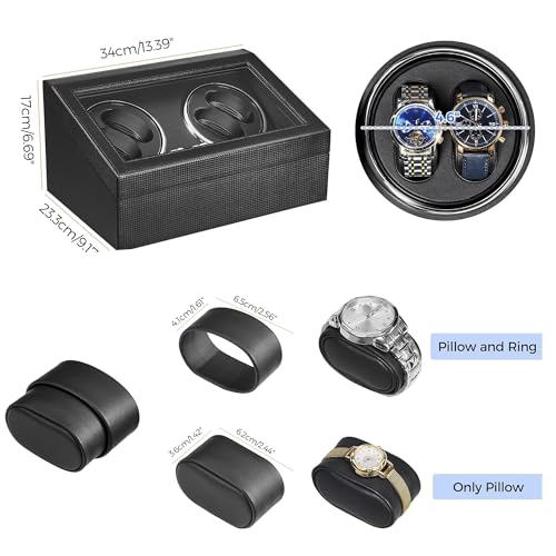 ANWBROAD Watch Winder for Automatic Watches, Watch Winder 4 Watches | 4 Watch Rotator and 6 Extra Storages with Quiet Motor and LED Backlight Turner Carbon Fiber Shaker 4 Rotating Modes UJWW002F