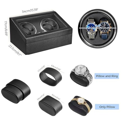ANWBROAD Watch Winder for Automatic Watches, Watch Winder 4 Watches | 4 Watch Rotator and 6 Extra Storages with Quiet Motor and LED Backlight Turner Carbon Fiber Shaker 4 Rotating Modes UJWW002F