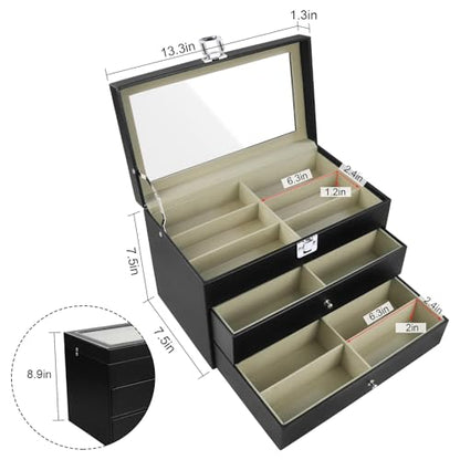 Sunglasses Organizer 18/20 Slots, Multiple Pairs Glasses Storage Case Leather Eyeglasses Display Box for Women Men