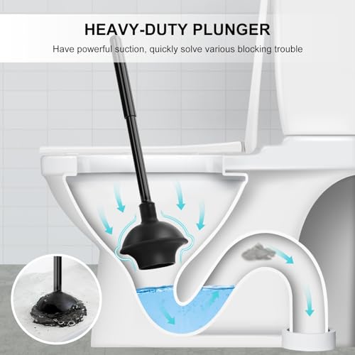 Toilet Brush and Plunger Set, Semi-Hidden Toilet Plungers, Black | Heavy Duty Toilet Bowl Brush and Holder for Bathroom Toilet Plunger and Brush Set for Deeply Cleaning