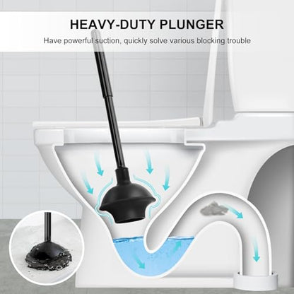 Toilet Brush and Plunger Set, Semi-Hidden Toilet Plungers, Black | Heavy Duty Toilet Bowl Brush and Holder for Bathroom Toilet Plunger and Brush Set for Deeply Cleaning
