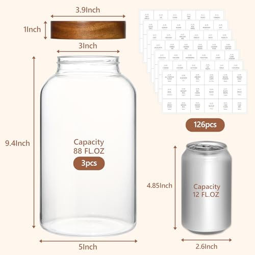 88oz Glass Jars w/Acacia Lids for Flour & Sugar Storage Containers