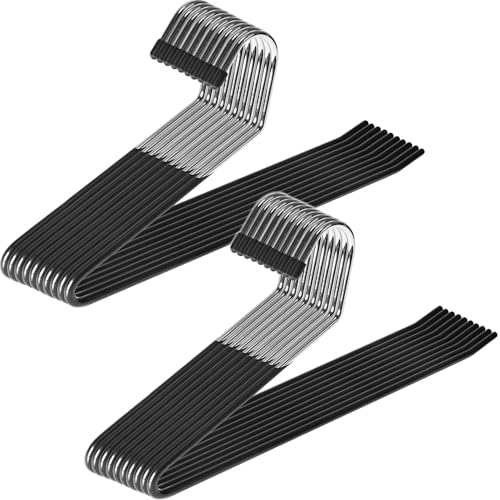 Zober Open Ended Pants Hangers, Metal Clothes Hangers for Jeans, 20 Pack | Non-slip pant hangers, pants hanger grip, rubber tips, open-sided pant hanger, slim trouser hangers for skirts and scarves