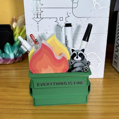 Funny Garbage Can Fire Pen Holder with 300 Sticky Notes – Cute Desk Organizer for Office, White Elephant Gag Gift for Coworkers, Men, Women – Unique Office Supplies & Decor