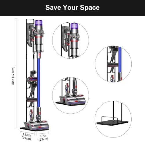 Foho Vacuum Stand Compatible for Dyson V15 V11 V10 V8 V7 V6 with Wheels,Metal Storage Bracket Stand Holder Compatible for Dyson Handheld Cordless Vacuum Cleaners & Accessories & Attachments
