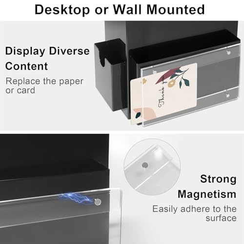 Metal Suggestion Box with Magnetic Sign Holder, Black Donation Box | 2 Extra Side Spaces, Wider 3.9in Slot for Convenient Drop, Secure Lock with 2 Keys, Wall Mounted or Tabletop, Diversified Use