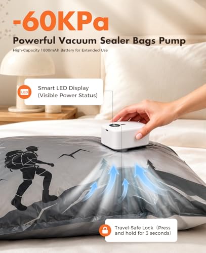 Vacuum Storage Bags with Electric Pump,Covers -60kPa Vacuum Seal Bags for Clothing Devices, Travel Bags with Portable Cordless Pump Included, Compatible with Bags 15 Combo Set