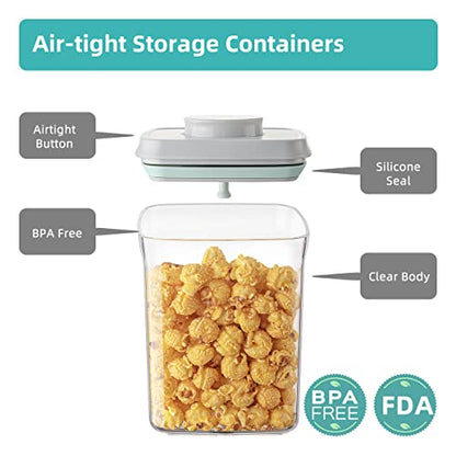 Airtight Container Set - (380ml 4 Pcs) Stackable One Button Openning Food Containers for Snacks Candy Salt Herbs Spices BPA-Free Tranparent (0.32 QT * 4)
