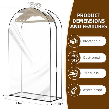 Clear Garment Bags for Hanging Clothes, 4-Pack, 2x40"+2x50" | Upgraded thickened clear garment bags with 10" gusset for closet storage of shirts, coats, dresses