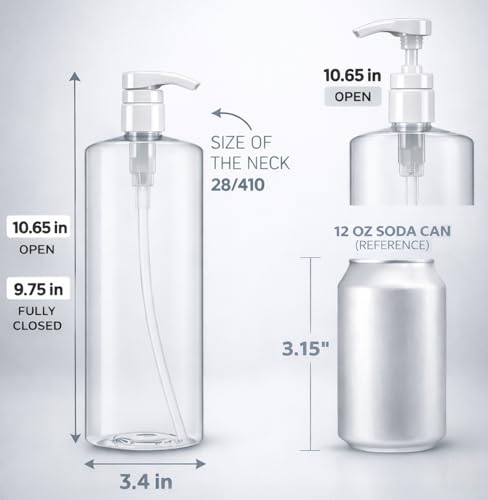 Bar5F Pump Bottle (2-Pack 32-Ounce 1-Liter) Empty for Shampoo Conditioner Body Wash Lotion BPA-Free Crystal-Clear