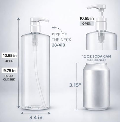 Bar5F Pump Bottle (2-Pack 32-Ounce 1-Liter) Empty for Shampoo Conditioner Body Wash Lotion BPA-Free Crystal-Clear