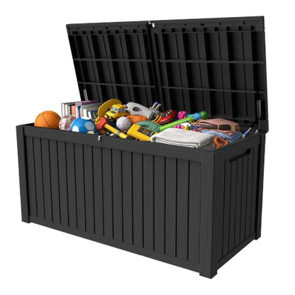200 Gallon Outdoor Storage Box Resin Deck Box All Weather Waterproof Large Lockable Storage Container Deck Box for Patio Furniture, Garden Tools, Lockable, Black New