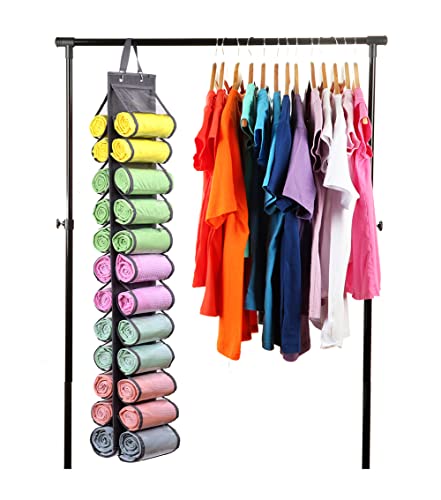Legging Storage Bag Storage Hanger Can Holds 24 Leggings or Shirts Jeans Compartment Storage Hanger, Foldable Leggings Organizer Clothes Portable Closets Roll Holder(Grey)