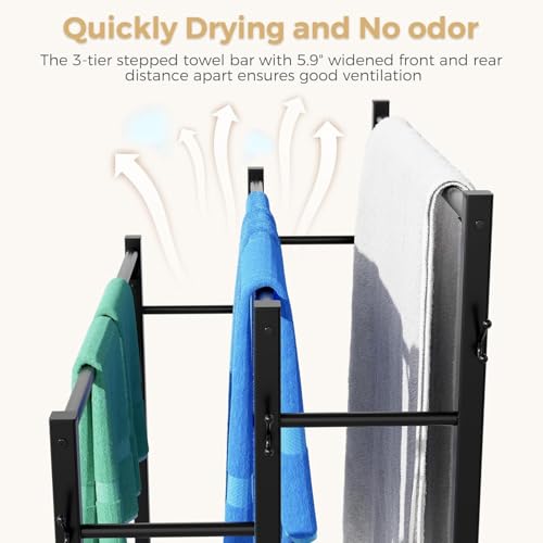 3 Tier Towel Rack with Large Storage & 6 Hooks, Blanket Rack for Oversized Bath Towels, Free Standing Pool Towel Rack Stand for Bathroom Pool Indoor/Outdoor, 35.8" H x 31.5" L x 11.8" W