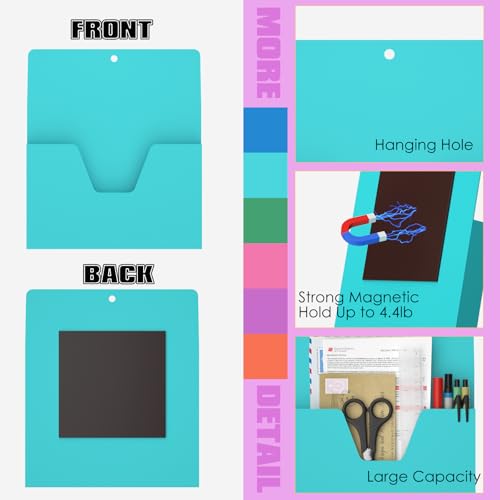 MFTEK Magnetic File Holder 6 Pockets Paper Holder, Hanging File Organizer Office Supplies Storage for Cabinets, Whiteboard, Magnetic Mail Letter Folder for Refrigerator (Light Color-Mix)