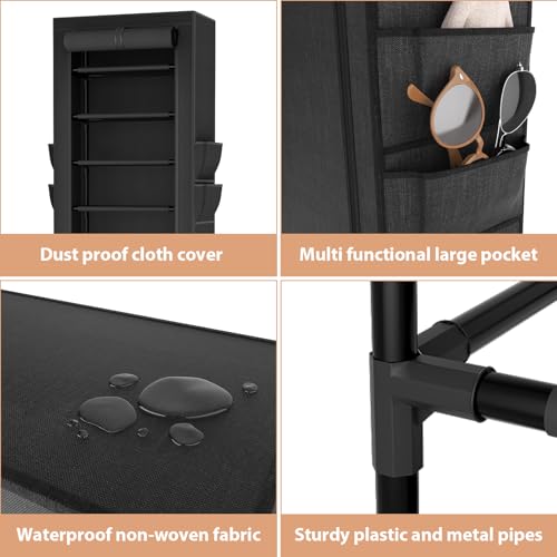 VTRIN Vertical Narrow Shoe Rack Organizer 10 Tier Tall Shoe Shelf Holds 20-22 Pairs with Non-Woven Dustproof Cover for Closet, Entryway Black