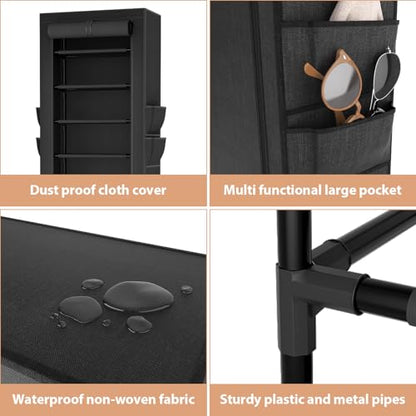 VTRIN Vertical Narrow Shoe Rack Organizer 10 Tier Tall Shoe Shelf Holds 20-22 Pairs with Non-Woven Dustproof Cover for Closet, Entryway Black