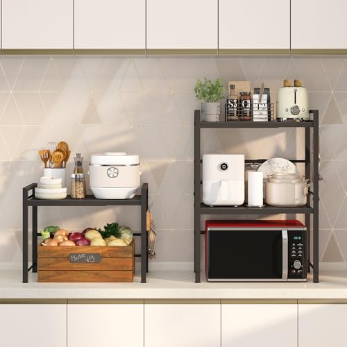 Microwave Oven Rack, Expandable Microwave Stand Co... (Black | Carbon Steel)