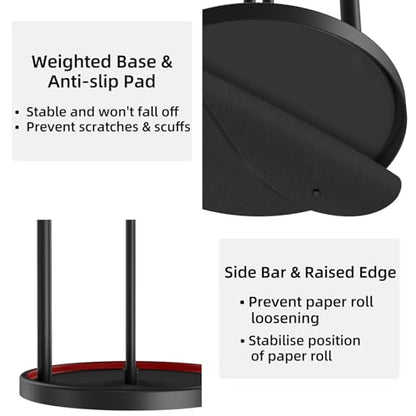 Paper Towel Holder Countertop for Kitchen, Freestanding, Matte Black | Kitchen Roll Holder with Weighted Base, Stainless Steel Papertowel Holder for Tabletop, Fits Most Sizes of Paper Rolls
