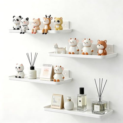 FAYYGYH Adhesive Floating Shelves, No Drill Floating Shelf for Wall Storage | Damage-Free Wall Mounted Organizer for Bathroom, Kitchen, Bedroom & Office (White, 4 PCS)