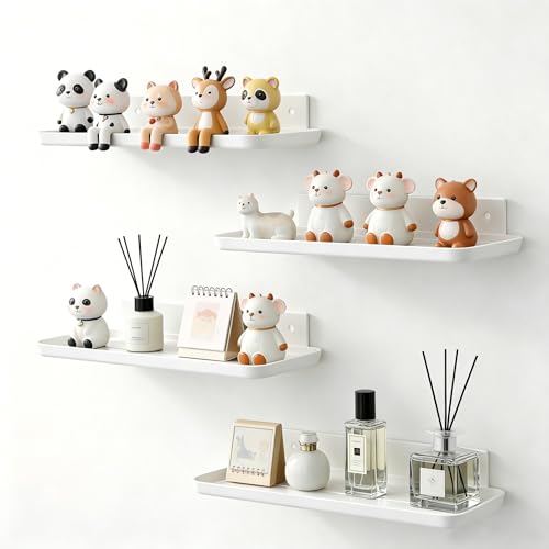 Adhesive Floating Shelves, No Drill Floating Shelf... (White | Plastic)