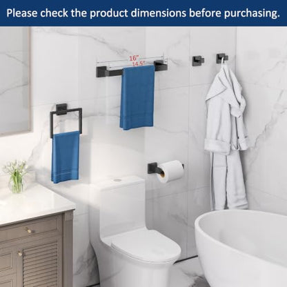 5-Piece Bathroom Hardware Accessories Set, Towel Racks for Bathroom Wall Mounted Stainless Steel, Matte Black Towel Bar Set 16In