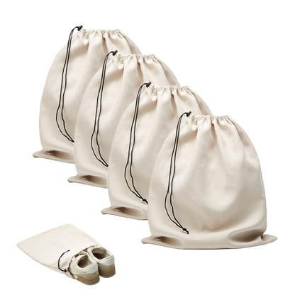 4 Pcs Travel Shoe Bags for Packing with Drawstring,17.7" x 13.8",Beige | Dust Resistant,Machine Washable & Reusable Storage Pouch,Drawstring Closure,Travel Essentials for Women & Men