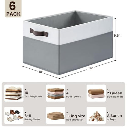 Closet Organizers and Storage Baskets - 6 Pack Shelf Organizer Bins with Handles - Clothes Storage Bins for Bedroom Nursery Home Closet Organization - Blanket Toy Storage Organizer