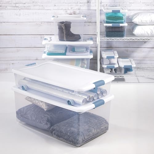 15 Qt Latching Storage Box, Stackable Bin with Lat... (12 Count | White | Plastic)