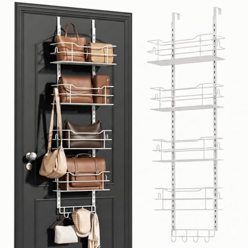 Over the Door Purse Organizer for Closet, Adjustab... (White | Metal)