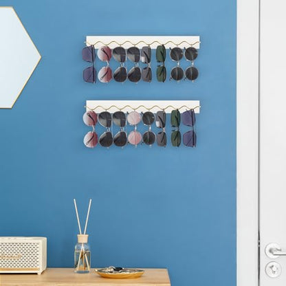 Mkono Wall Sunglass Organizer, Wood Hanging Glasses Holder Storage 2 Pack | Space Saving, Holds 8 Eyewear Pairs, Eyeglass Display, Easy to Install, for Entryway Bedroom Living Room Girl Room Gift Ideal