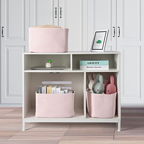Woven Cotton Rope Storage Baskets 15x10x9.3" 3 Pac... (light pink | Cotton)