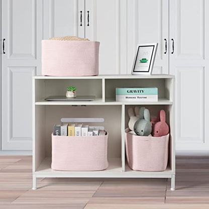 Woven Cotton Rope Storage Baskets 15x10x9.3" 3 Pac... (light pink | Cotton)