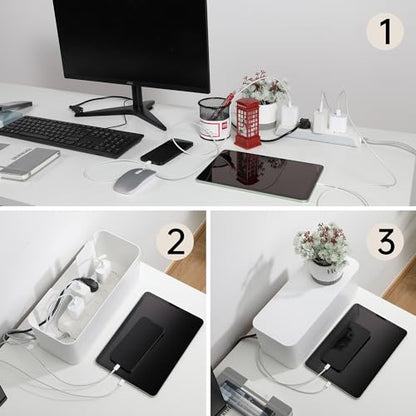 YECAYE Cable Management Box, White, XL+M, 2 Pack | Pet Friendly;Child-Proof; Power Strip Protector;For Home & Office;Cord Organizer Box;Wire Hider and Cord Organizer for Desk