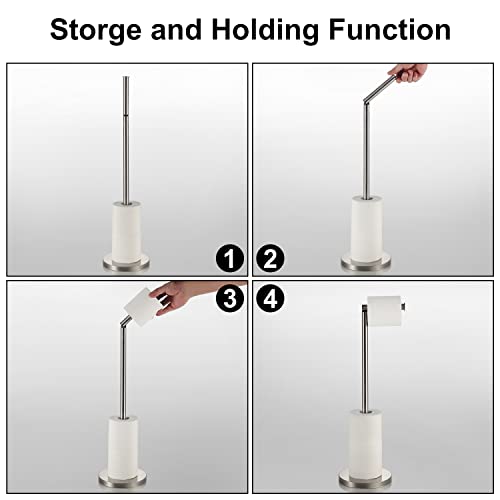 BGL Toilet Paper Holder Standing On Floor, Brushed Nickel, Tissue Holder On Floor with Reserve Storage Paper Rolls, Free-Standing Roll Paper Holder