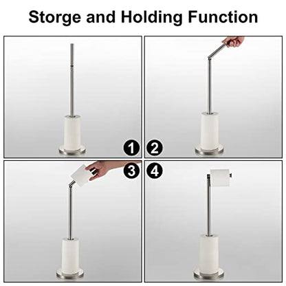 BGL Toilet Paper Holder Standing On Floor, Brushed Nickel, Tissue Holder On Floor with Reserve Storage Paper Rolls, Free-Standing Roll Paper Holder