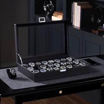 ProCase Watch Box for Men, 24 Slot Display Case with Real Glass Lid | Premium Storage Holder Organizer with Removable Pillows, Gift for Dad & Father's Day & Watch Collectors