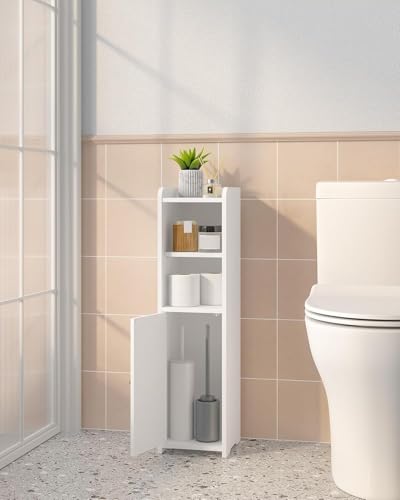 Hzuaneri Bathroom Storage Cabinet, Narrow Toilet Paper Cabinets with Doors | Small Corner Floor Cabinet with Doors and Adjustable Shelf, Bathroom Organizer for Small Spaces, White BC19703X
