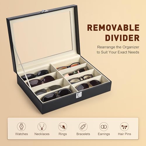 Leather Multi Sunglasses Organizer for Women Men,... (Black | plates+wood)