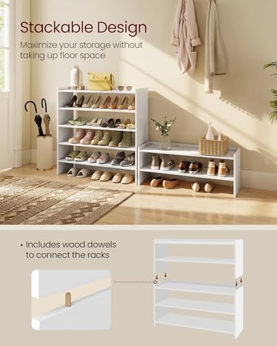 VASAGLE Shoe Rack for Closet, Stackable Organizer Shelf | Stackable Shoe Organizer Shelf for Entryway, 3 Tiers, 11.7 x 32.3 x 21.3 Inches, White, CUSTOS Collection, ULBS061WZ01S