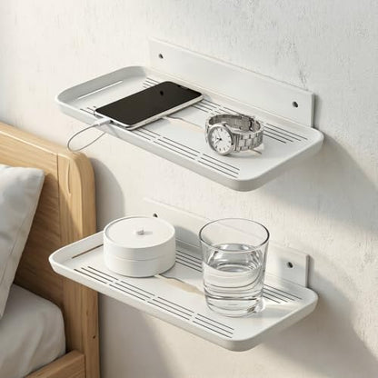 FAYYGYH Adhesive Floating Shelves, No Drill Floating Shelf for Wall Storage | Damage-Free Wall Mounted Organizer for Bathroom, Kitchen, Bedroom & Office (White, 4 PCS)