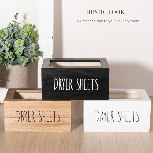 Laundry Dryer Sheet Container Wood Detergent Dispenser Holder, Black | Lightweight，Easy Open, Easy clean, Dryer Balls Dispenser Wood Storage Organization Box for Laundry Room, Bathroom, Kitchen