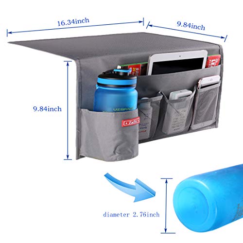 Zafit 5 Pockets Bedside Caddy, Bedside Storage Organizer for Water Bottles, Magazines, Phone, Glasses (5 Pockets-Grey)